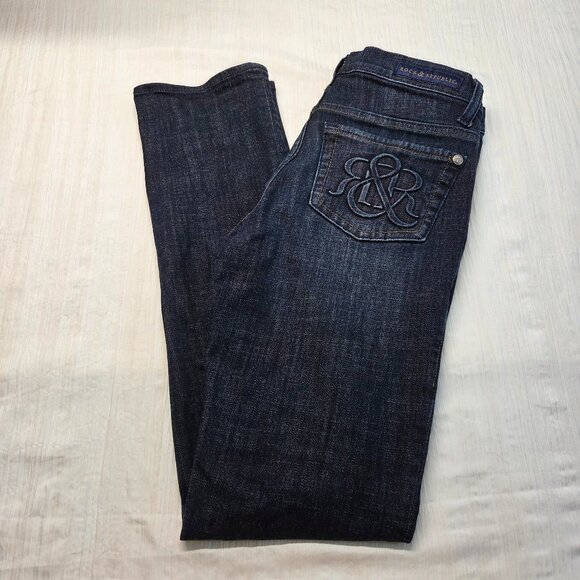 Rock & Republic Sadie Size 4M Dark Wash Denim Blue Low Rise Logo Skinny Jeans - Picture 1 of 13